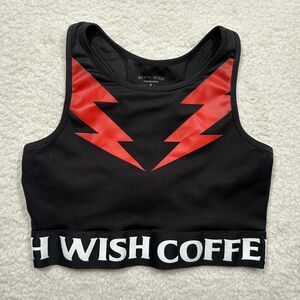Rare Deathwish Coffee Sports Bra Women's Size Medium Strap Back Black Red Bolts